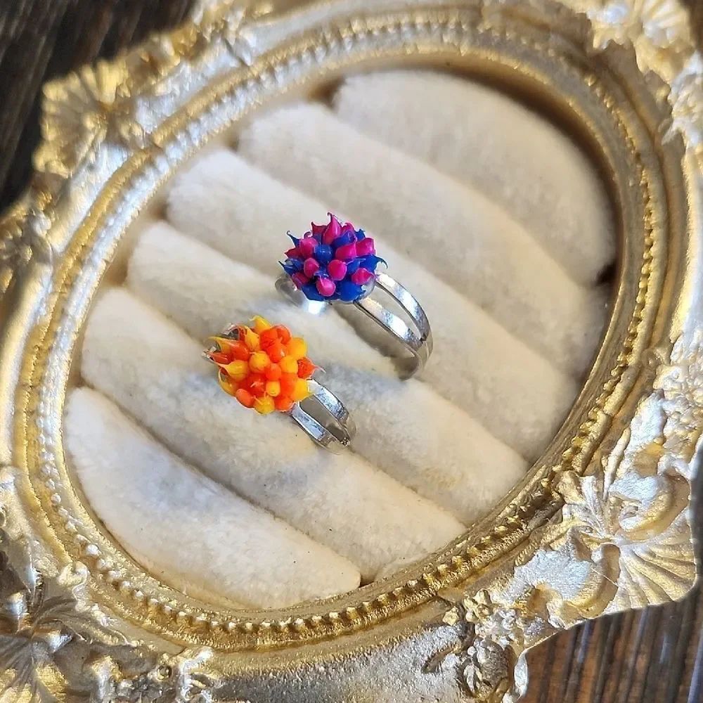 Vintage Colorful Spiky Rubber Rings Set 90s Size 5 Adjustable